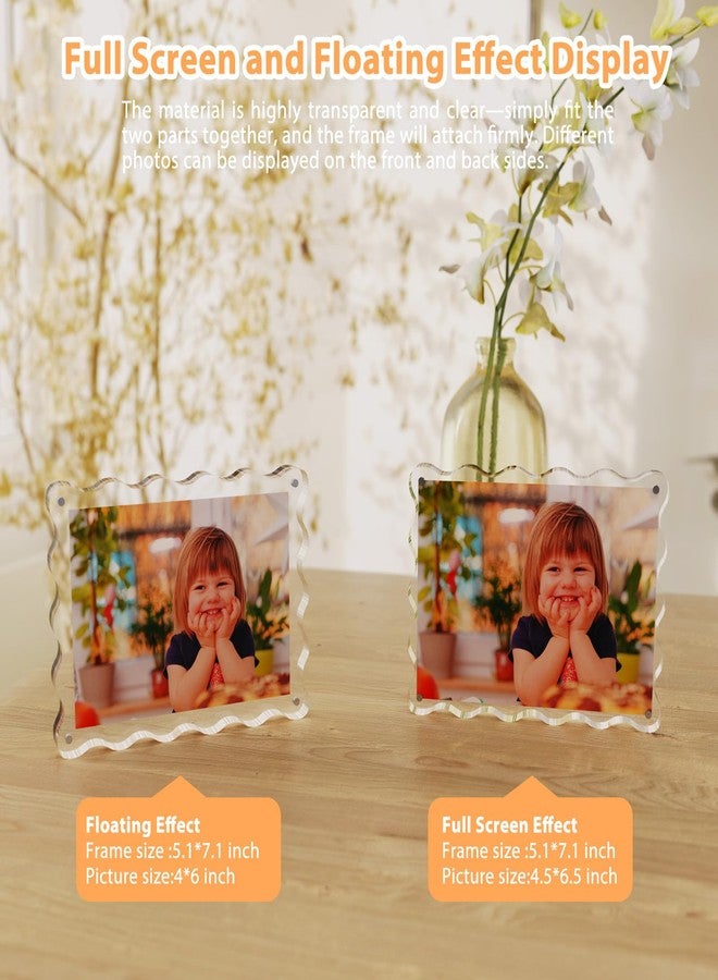 CHEGIF Acrylic Picture Frame, 4x6 Acrylic Magnetic Picture Frames Double Sided Clear Photo Frame 10+10mm Thick Scalloped Picture Frame Freestanding for Desktop Display, 1 Pack - Image 5